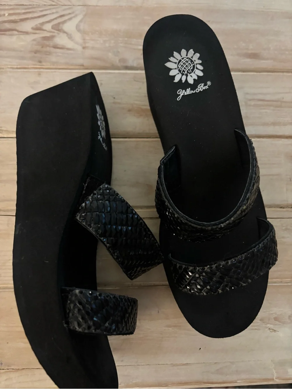 Yellow Box Black Woven Double-Strap Slide Sandals - Picture 2 of 5